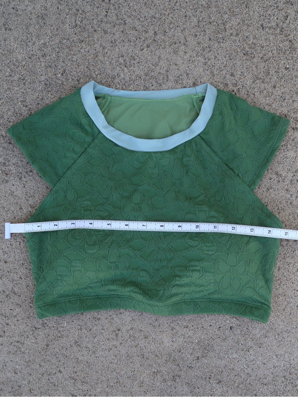 BERLOOK Jacquard Surf Short Sleeve Swim Top— Dark Green & Turquoise Swimsuit